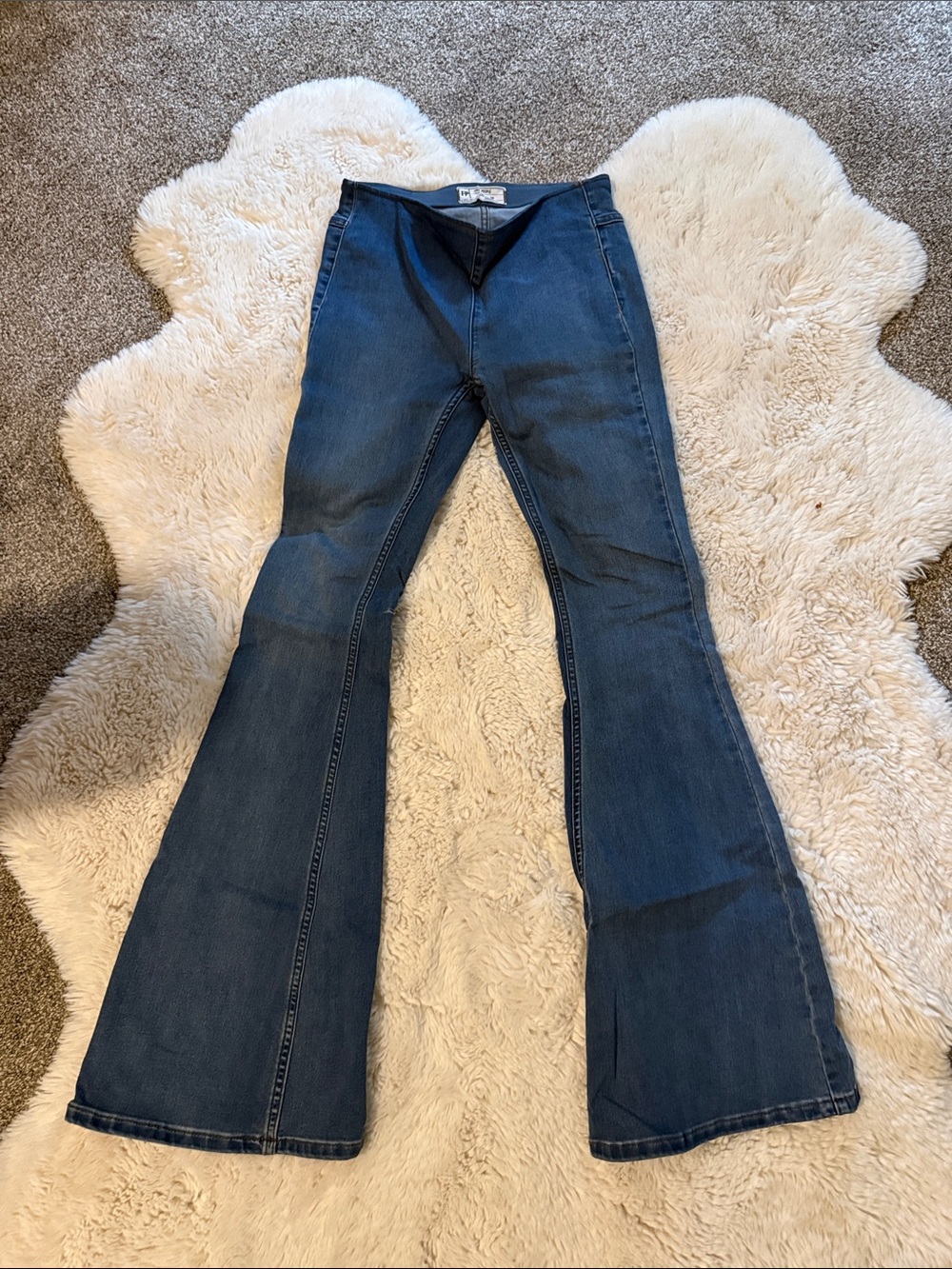 Free People Dark Blue Flared Wide-Leg Jeans